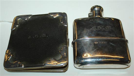 Silver hip flask and a mounted wallet